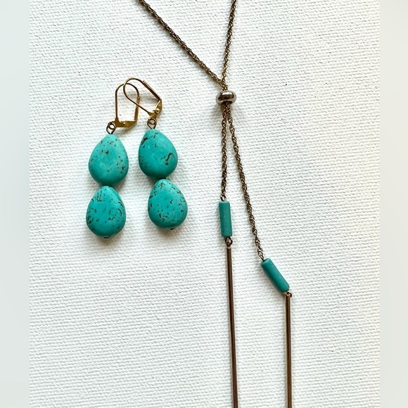 Turquoise Teardrop Earrings plus necklace - Picture 3 of 6